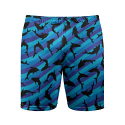 Шорты спортивные мужские Черные акулы паттерн, цвет: 3D-принт