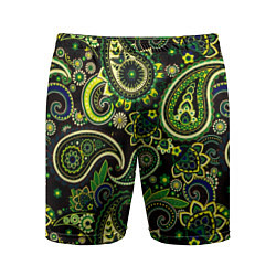 Шорты спортивные мужские Ярко зеленые славянские узоры, цвет: 3D-принт