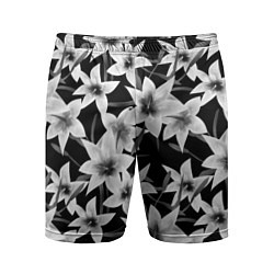 Шорты спортивные мужские Лилии черно-белые, цвет: 3D-принт