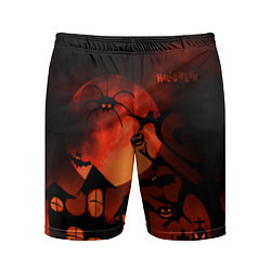 Мужские спортивные шорты Красная луна на Хэллоуин