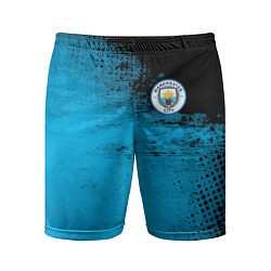 Шорты спортивные мужские Manchester City голубая форма, цвет: 3D-принт