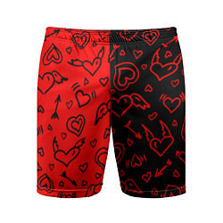 Мужские спортивные шорты Черно-Красные сердца с крылышками
