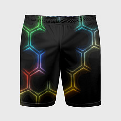 Шорты спортивные мужские Геометрический узор Neon, цвет: 3D-принт