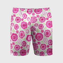Мужские спортивные шорты Яркие розовые цветы в дудл стиле, абстракция