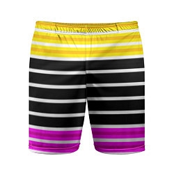 Шорты спортивные мужские Желтые розовые и черные полосы на белом, цвет: 3D-принт