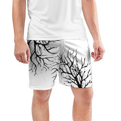 Шорты спортивные мужские Черные ветки деревьев на белом фоне, цвет: 3D-принт — фото 2