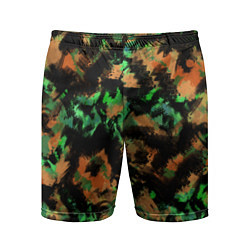 Шорты спортивные мужские Зелено-оранжевый осенний абстрактный узор, цвет: 3D-принт
