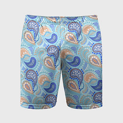 Шорты спортивные мужские Турецкий огурец Turkish cucumber blue pattern, цвет: 3D-принт