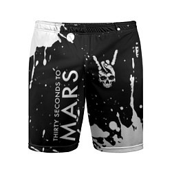 Шорты спортивные мужские Thirty Seconds to Mars и рок символ на темном фоне, цвет: 3D-принт