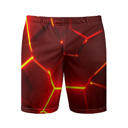 Шорты спортивные мужские Красные неоновые геометрические плиты, цвет: 3D-принт