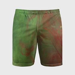 Шорты спортивные мужские Зелёные и красные волны красок, цвет: 3D-принт