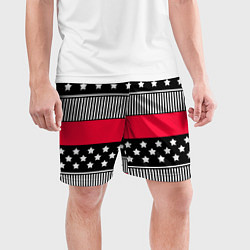 Шорты спортивные мужские Red and black pattern with stripes and stars, цвет: 3D-принт — фото 2