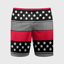 Мужские спортивные шорты Red and black pattern with stripes and stars