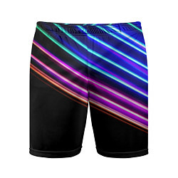 Шорты спортивные мужские Неоновые полосы на черном, цвет: 3D-принт