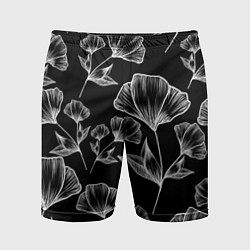 Мужские спортивные шорты Графичные цветы на черном фоне