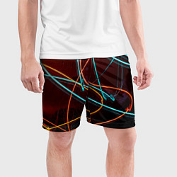 Шорты спортивные мужские Неоновые лучи на тёмной поверхности, цвет: 3D-принт — фото 2