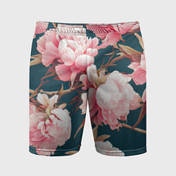 Шорты спортивные мужские Элегантные бутоны пионов, цвет: 3D-принт