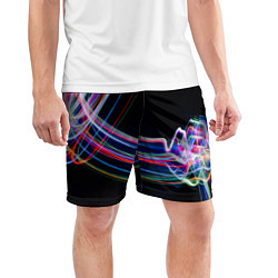 Шорты спортивные мужские Неоновые линии во тьме, цвет: 3D-принт — фото 2