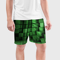 Шорты спортивные мужские Киберпанк броня - Зелёный металлические кубы, цвет: 3D-принт — фото 2