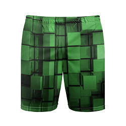 Мужские спортивные шорты Киберпанк броня - Зелёный металлические кубы