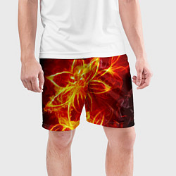 Шорты спортивные мужские Цветок из огня на чёрном фоне, цвет: 3D-принт — фото 2