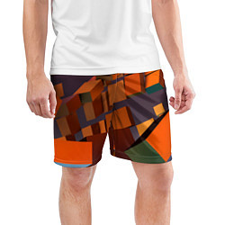 Шорты спортивные мужские Множество оранжевых кубов и фигур, цвет: 3D-принт — фото 2