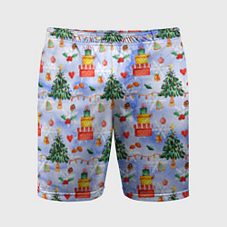 Мужские спортивные шорты Новый год - елки и подарки
