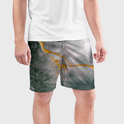 Шорты спортивные мужские Абстрактный серый туман и золотая краска, цвет: 3D-принт — фото 2