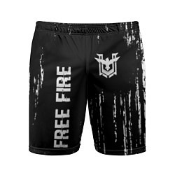 Мужские спортивные шорты Free Fire glitch на темном фоне: надпись, символ