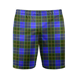 Шорты спортивные мужские Ткань Шотландка сине-зелёная, цвет: 3D-принт