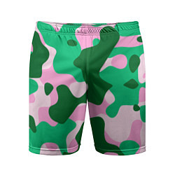 Шорты спортивные мужские Абстрактные зелёно-розовые пятна, цвет: 3D-принт