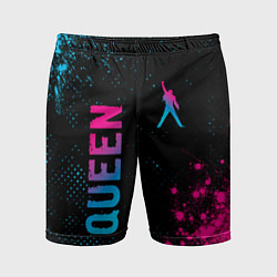 Шорты спортивные мужские Queen - neon gradient: надпись, символ, цвет: 3D-принт