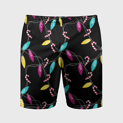 Шорты спортивные мужские Новогодняя гирлянда черная, цвет: 3D-принт