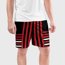 Шорты спортивные мужские Красно черный полосатый узор, цвет: 3D-принт — фото 2