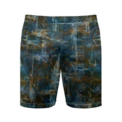 Шорты спортивные мужские Синий и коричневый абстрактный гранжевый, цвет: 3D-принт