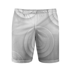 Шорты спортивные мужские Серый фон и абстрактные белые объёмные окружности, цвет: 3D-принт