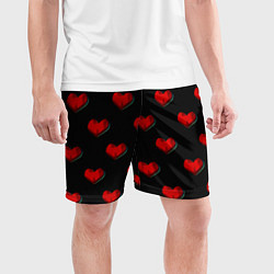 Шорты спортивные мужские Красные сердца полигоны, цвет: 3D-принт — фото 2