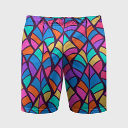 Шорты спортивные мужские Разноцветный лиственный паттерн, цвет: 3D-принт