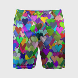 Шорты спортивные мужские Орнамент из разноцветных сердечек - валентинка, цвет: 3D-принт