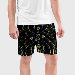 Шорты спортивные мужские Желто-синий узор на черном фоне, цвет: 3D-принт — фото 2