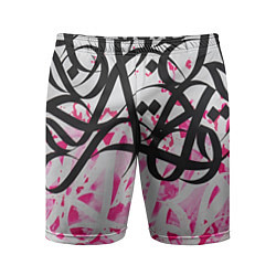 Шорты спортивные мужские Черно-розовая каллиграфия, цвет: 3D-принт