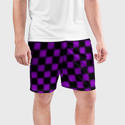 Шорты спортивные мужские Фиолетовый черный узор Шахматка, цвет: 3D-принт — фото 2