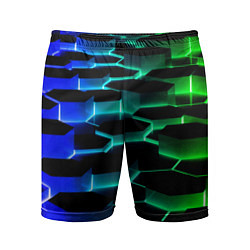 Шорты спортивные мужские Неоновый разлом световых плит, цвет: 3D-принт