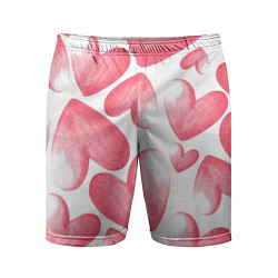 Мужские спортивные шорты Розовые акварельные сердца - паттерн
