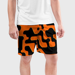 Шорты спортивные мужские Черно-оранжевый абстрактный лабиринт, цвет: 3D-принт — фото 2