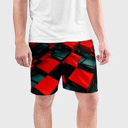 Шорты спортивные мужские Кубы геометрии красный и чёрный, цвет: 3D-принт — фото 2