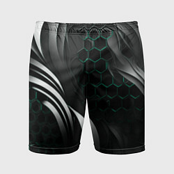 Шорты спортивные мужские Объемные бирюзовые плиты и черные линии, цвет: 3D-принт