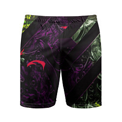 Шорты спортивные мужские Фиолетовая текстура с зелеными вставками, цвет: 3D-принт