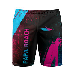 Шорты спортивные мужские Papa Roach - neon gradient: надпись, символ, цвет: 3D-принт