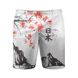 Мужские спортивные шорты Цветущая сакура и солнце - Япония